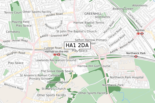 HA1 2DA map - small scale - OS Open Zoomstack (Ordnance Survey)