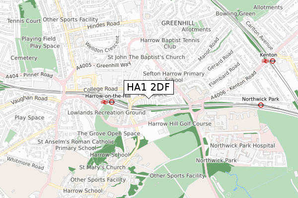 HA1 2DF map - small scale - OS Open Zoomstack (Ordnance Survey)