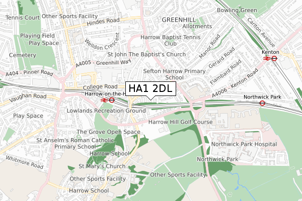 HA1 2DL map - small scale - OS Open Zoomstack (Ordnance Survey)