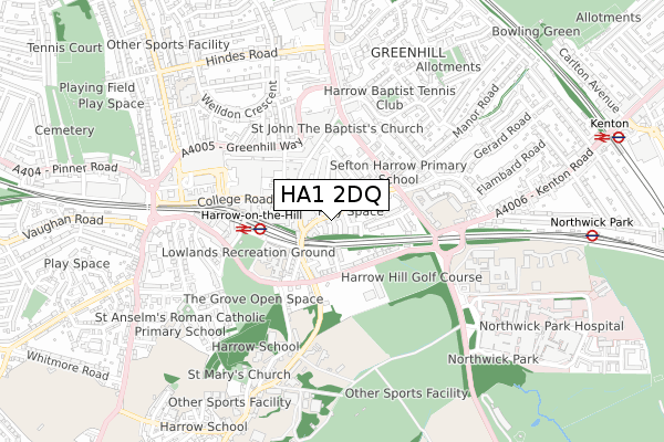 HA1 2DQ map - small scale - OS Open Zoomstack (Ordnance Survey)