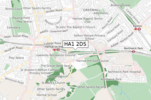 HA1 2DS map - small scale - OS Open Zoomstack (Ordnance Survey)