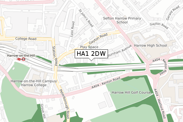 HA1 2DW map - large scale - OS Open Zoomstack (Ordnance Survey)