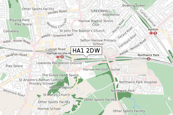 HA1 2DW map - small scale - OS Open Zoomstack (Ordnance Survey)