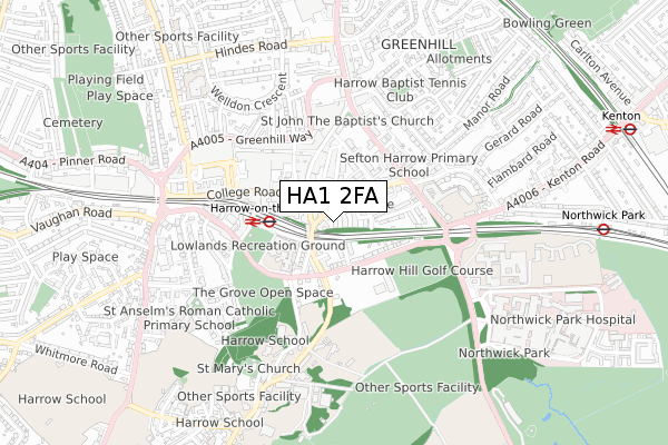 HA1 2FA map - small scale - OS Open Zoomstack (Ordnance Survey)
