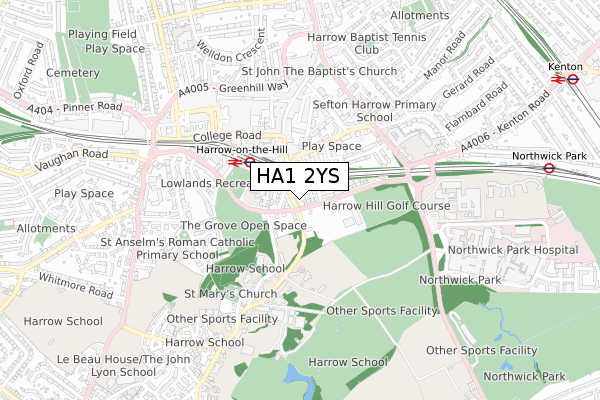 HA1 2YS map - small scale - OS Open Zoomstack (Ordnance Survey)