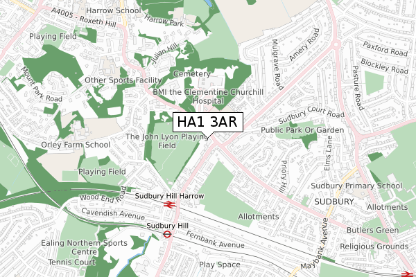 HA1 3AR map - small scale - OS Open Zoomstack (Ordnance Survey)