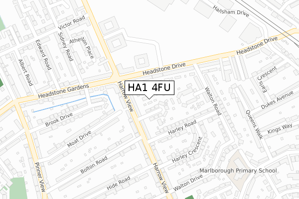 HA1 4FU map - large scale - OS Open Zoomstack (Ordnance Survey)