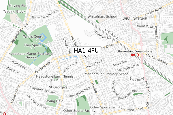 HA1 4FU map - small scale - OS Open Zoomstack (Ordnance Survey)