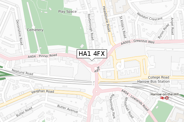 HA1 4FX map - large scale - OS Open Zoomstack (Ordnance Survey)
