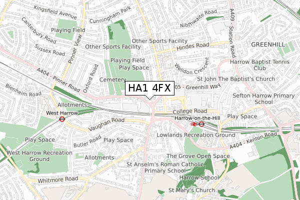 HA1 4FX map - small scale - OS Open Zoomstack (Ordnance Survey)