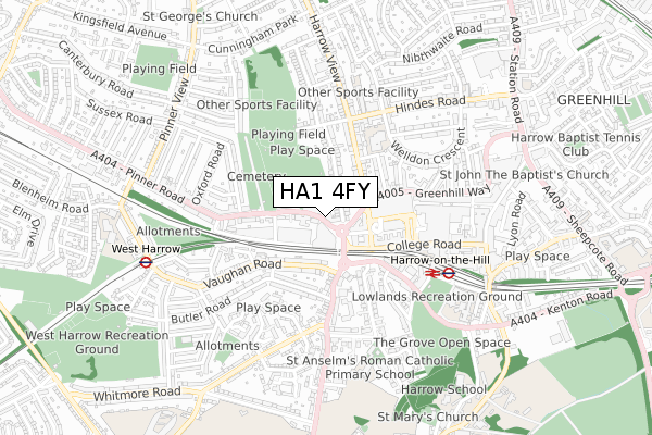 HA1 4FY map - small scale - OS Open Zoomstack (Ordnance Survey)
