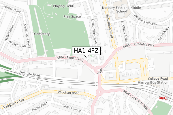 HA1 4FZ map - large scale - OS Open Zoomstack (Ordnance Survey)
