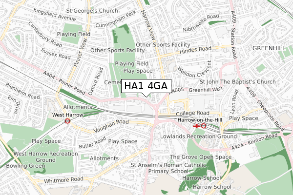HA1 4GA map - small scale - OS Open Zoomstack (Ordnance Survey)
