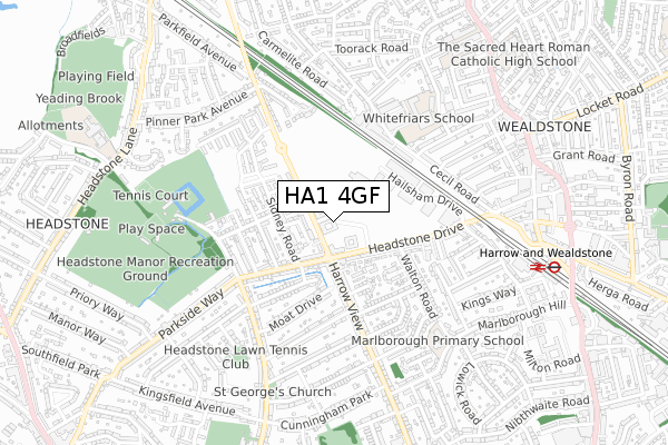 HA1 4GF map - small scale - OS Open Zoomstack (Ordnance Survey)