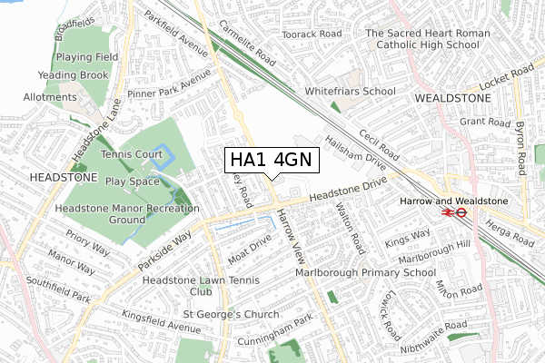 HA1 4GN map - small scale - OS Open Zoomstack (Ordnance Survey)