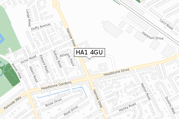 HA1 4GU map - large scale - OS Open Zoomstack (Ordnance Survey)