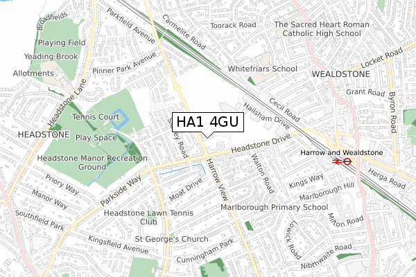 HA1 4GU map - small scale - OS Open Zoomstack (Ordnance Survey)