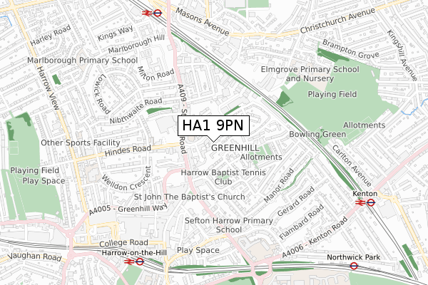 HA1 9PN map - small scale - OS Open Zoomstack (Ordnance Survey)