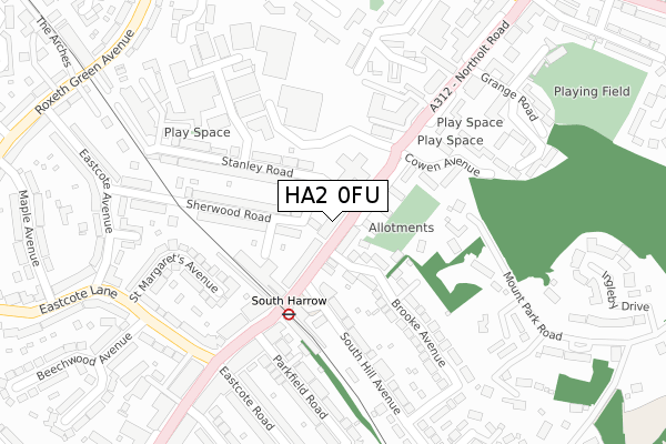 HA2 0FU map - large scale - OS Open Zoomstack (Ordnance Survey)