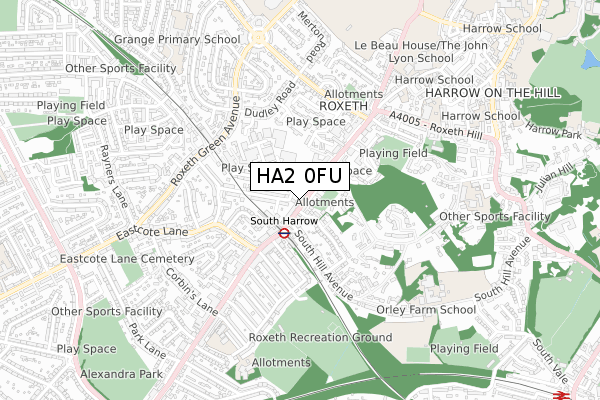 HA2 0FU map - small scale - OS Open Zoomstack (Ordnance Survey)