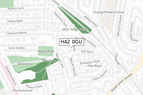 HA2 0GU map - large scale - OS Open Zoomstack (Ordnance Survey)