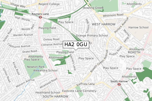 HA2 0GU map - small scale - OS Open Zoomstack (Ordnance Survey)