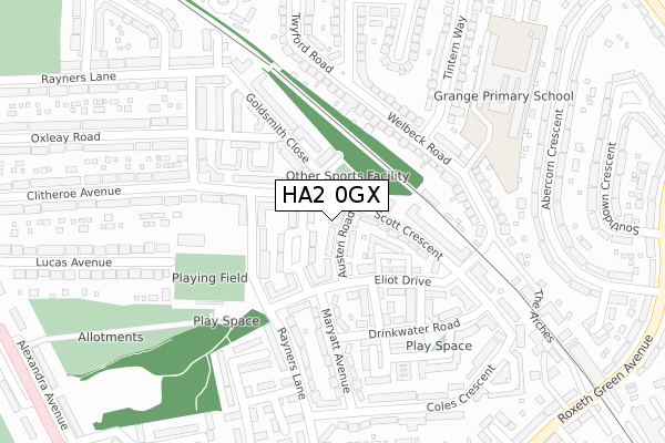 HA2 0GX map - large scale - OS Open Zoomstack (Ordnance Survey)