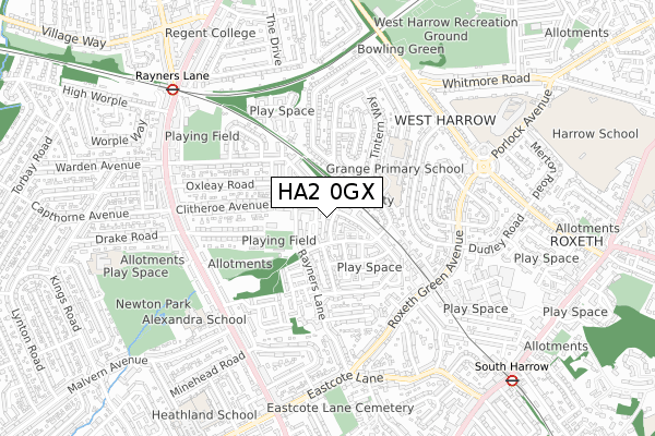 HA2 0GX map - small scale - OS Open Zoomstack (Ordnance Survey)