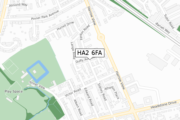 HA2 6FA map - large scale - OS Open Zoomstack (Ordnance Survey)