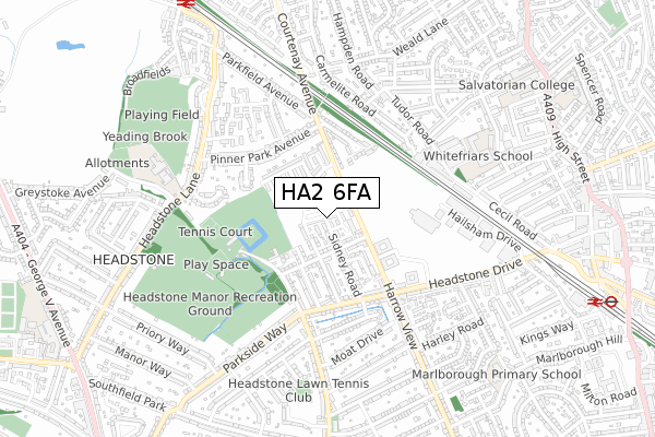 HA2 6FA map - small scale - OS Open Zoomstack (Ordnance Survey)