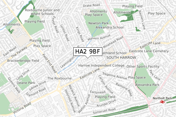 HA2 9BF map - small scale - OS Open Zoomstack (Ordnance Survey)