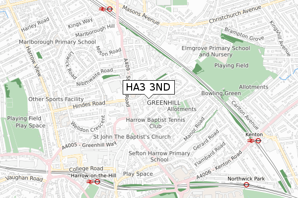 HA3 3ND map - small scale - OS Open Zoomstack (Ordnance Survey)