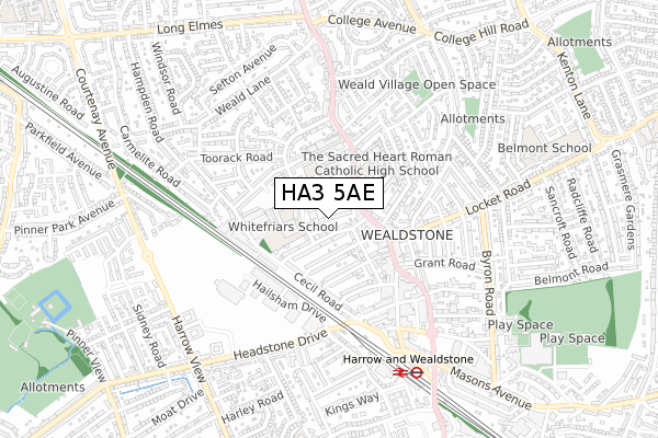 HA3 5AE map - small scale - OS Open Zoomstack (Ordnance Survey)