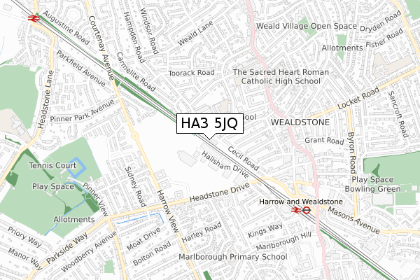 HA3 5JQ map - small scale - OS Open Zoomstack (Ordnance Survey)