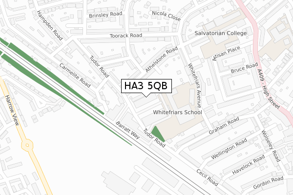 HA3 5QB map - large scale - OS Open Zoomstack (Ordnance Survey)