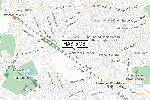 HA3 5QB map - small scale - OS Open Zoomstack (Ordnance Survey)