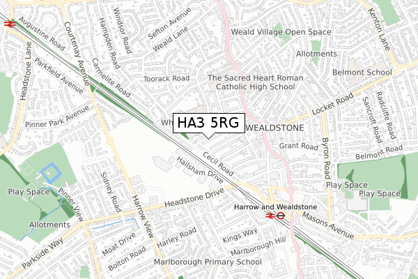 HA3 5RG map - small scale - OS Open Zoomstack (Ordnance Survey)