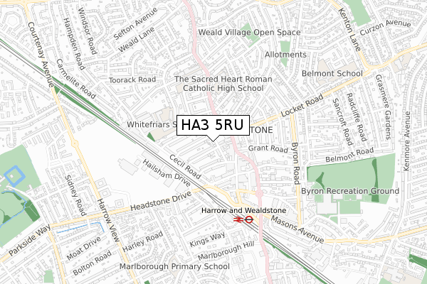 HA3 5RU map - small scale - OS Open Zoomstack (Ordnance Survey)