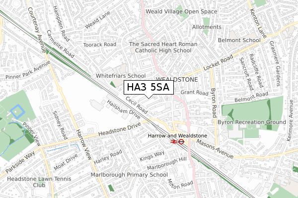 HA3 5SA map - small scale - OS Open Zoomstack (Ordnance Survey)