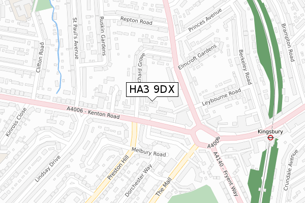 HA3 9DX map - large scale - OS Open Zoomstack (Ordnance Survey)