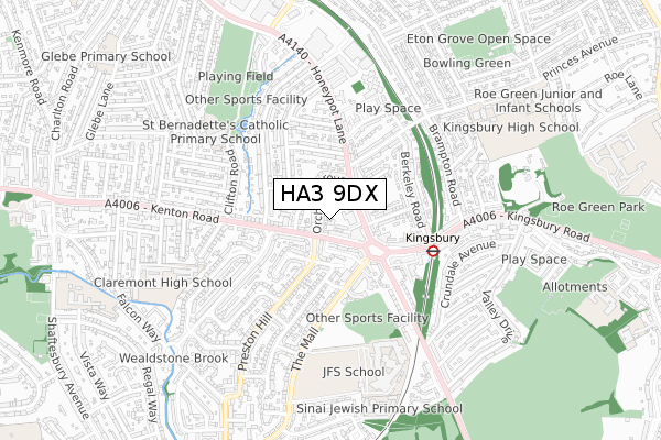 HA3 9DX map - small scale - OS Open Zoomstack (Ordnance Survey)