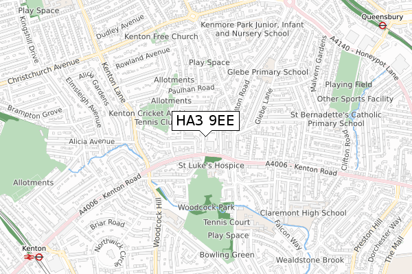 HA3 9EE map - small scale - OS Open Zoomstack (Ordnance Survey)