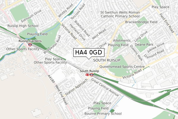 HA4 0GD map - small scale - OS Open Zoomstack (Ordnance Survey)