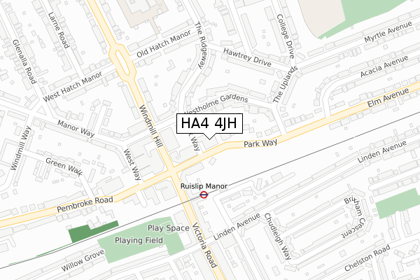 HA4 4JH map - large scale - OS Open Zoomstack (Ordnance Survey)