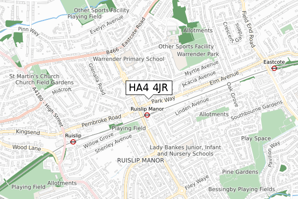 HA4 4JR map - small scale - OS Open Zoomstack (Ordnance Survey)