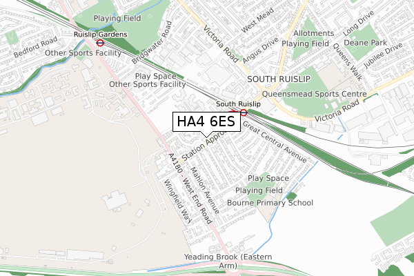 HA4 6ES map - small scale - OS Open Zoomstack (Ordnance Survey)