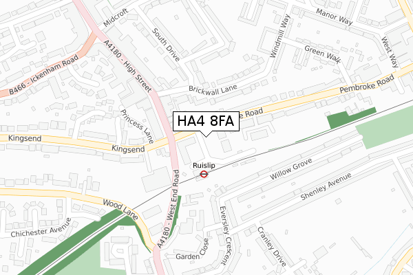 HA4 8FA map - large scale - OS Open Zoomstack (Ordnance Survey)