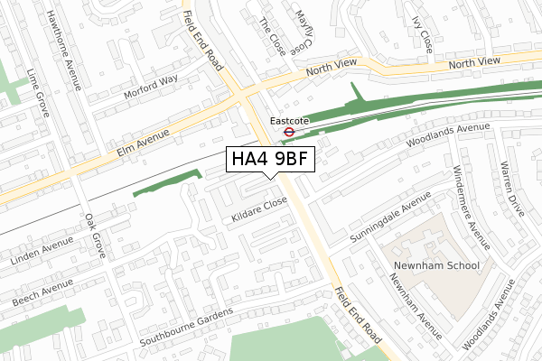 HA4 9BF map - large scale - OS Open Zoomstack (Ordnance Survey)