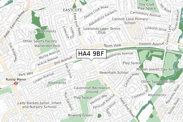 HA4 9BF map - small scale - OS Open Zoomstack (Ordnance Survey)
