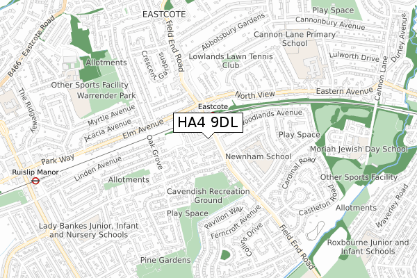 HA4 9DL map - small scale - OS Open Zoomstack (Ordnance Survey)